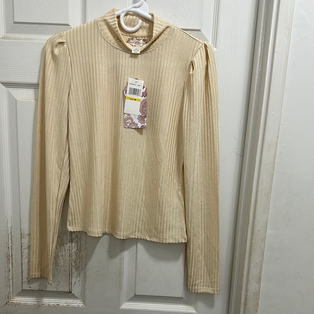 Band of the Free Cream Ribbed Long Sleeve Blouse